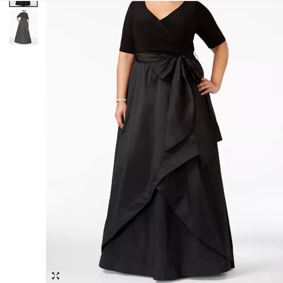 NWT Adrianna Papell Plus Size High Low Taffeta Faux Wrap Black Gown Size 16W - Picture 1 of 11